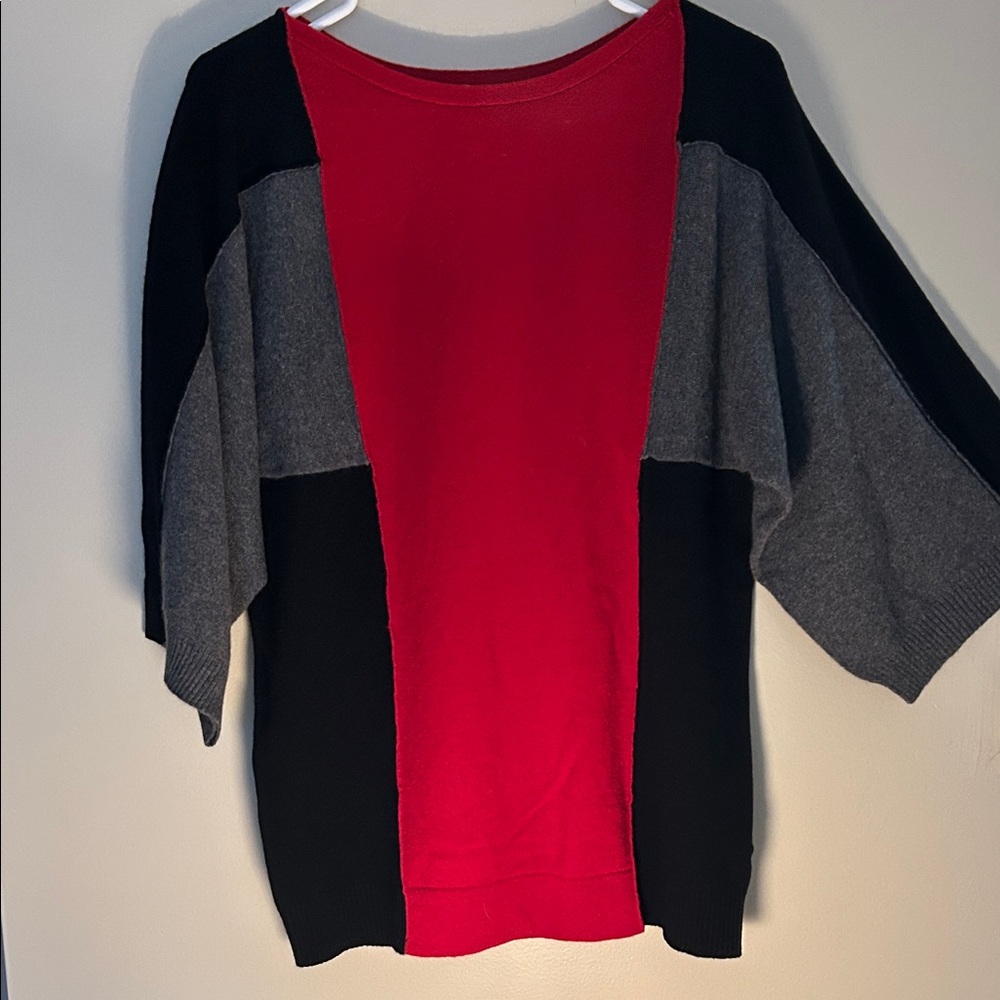 Cashmere Colorblock Sweater with Red, Gray, and Black
